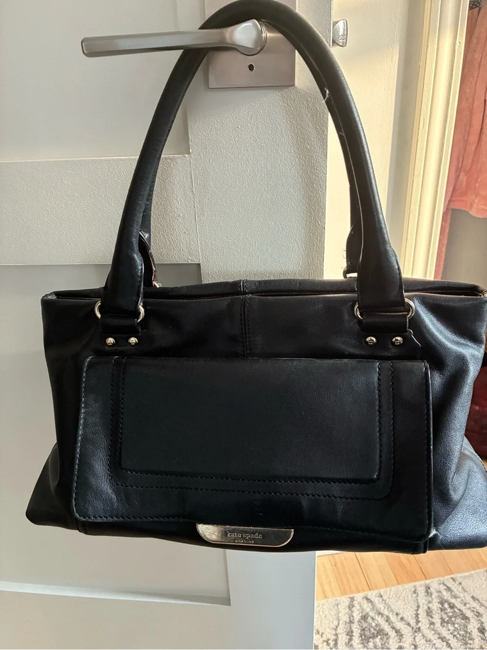 Kate Spade Black Leather Shoulder Bag with Front Pocket